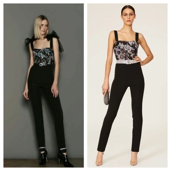 Bronx & Banco / Annabell Beaded Sequin black purple floral Jumpsuit M - Picture 1 of 7